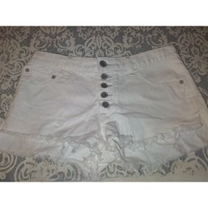 Free People White  button front Distressed Denim Cut off Shorts Waist 25